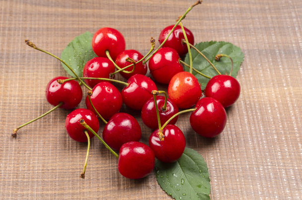 fresh red cherries on wooden background - Photo, Image