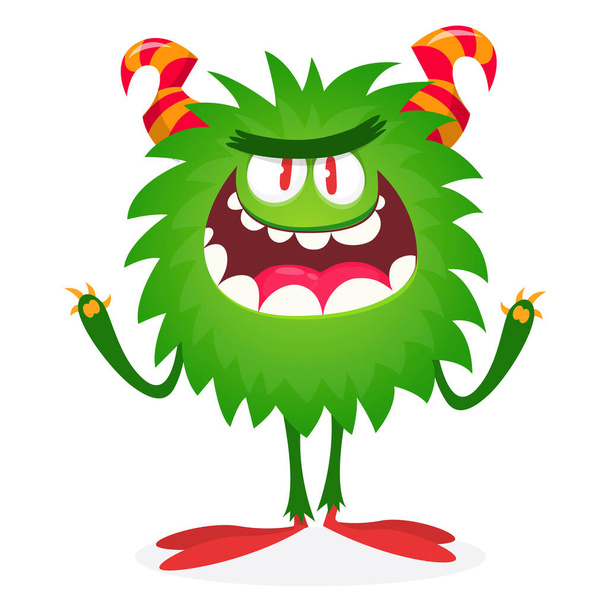 Scary cartoon monster waving. Vector cute monster mascot illustration for Hallowee - ベクター画像