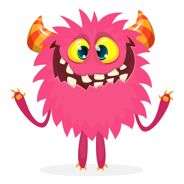 Happy cartoon monster. Halloween vector illustration of funny monster  - Vektör, Görsel
