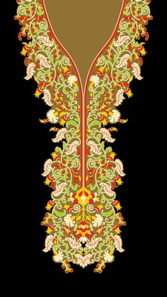 黒の背景に伝統的な美しい図部族のネックレス花の幾何学的な民族模様。アステカスタイルの刺繍抽象的なイラスト。. - 写真・画像