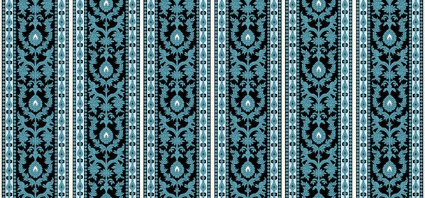 ネイビーブルーを基調としたアフリカのイカットペイズリー刺繍。幾何学的な東洋のシームレスなパターンの伝統。. - 写真・画像