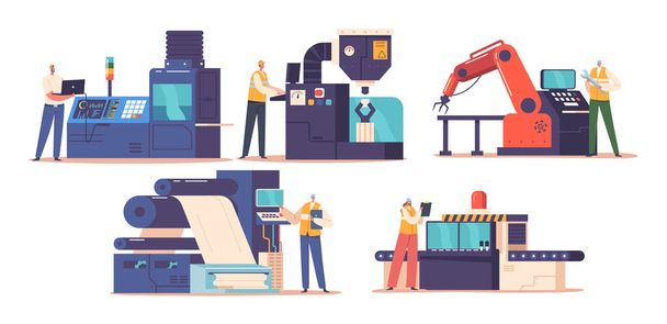Engineering Control Is A Method Of Reducing Workplace Hazards By Modifying Machinery, Processes, Eliminate Or Minimize Risks And Improve Safety In Production Environment. Cartoon Vector Illustration - Vector, Image