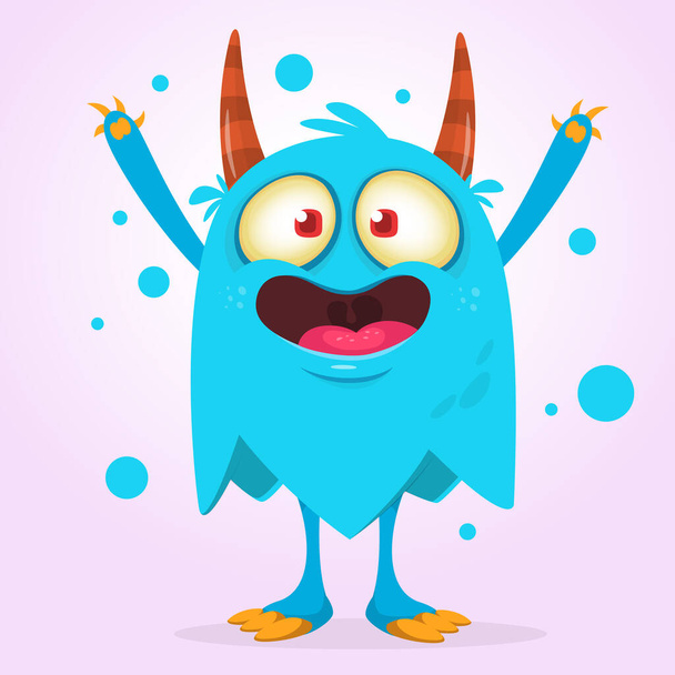 Funny cartoon monster character. Illustration of cute and happy mythical alien creature. Halloween design. Great for party decoration, poster or package design - Vector, Imagen
