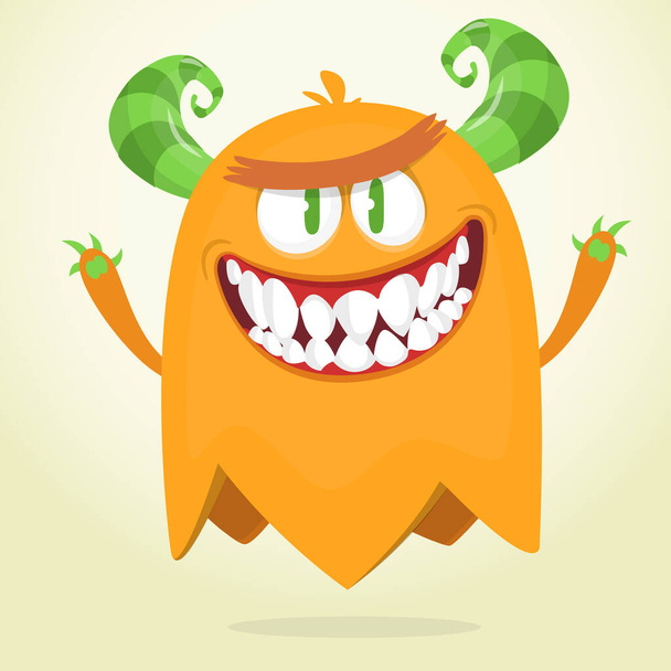 Funny cartoon monster character. Illustration of cute and happy mythical alien creature. Halloween design. Great for party decoration, poster or package design - Vector, afbeelding