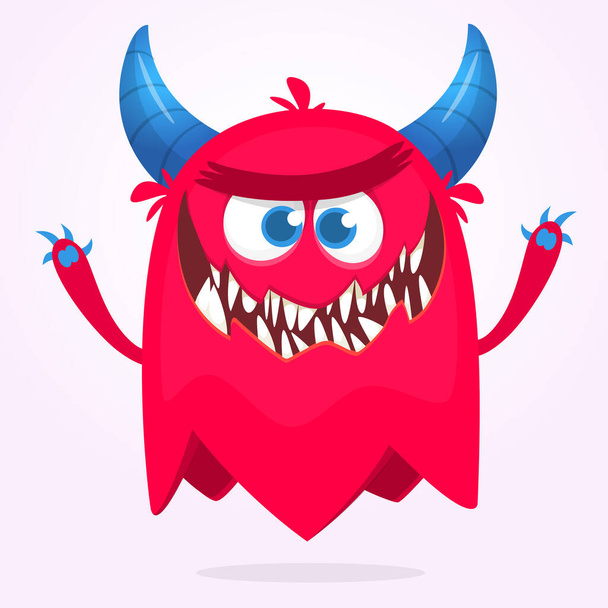 Angry cartoon monster character. Illustration of creepy and scary mythical alien creature. Halloween design. - Vektör, Görsel