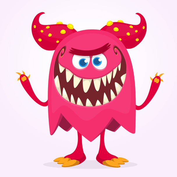 Angry cartoon monster character. Illustration of creepy and scary mythical alien creature. Halloween design. - Vettoriali, immagini