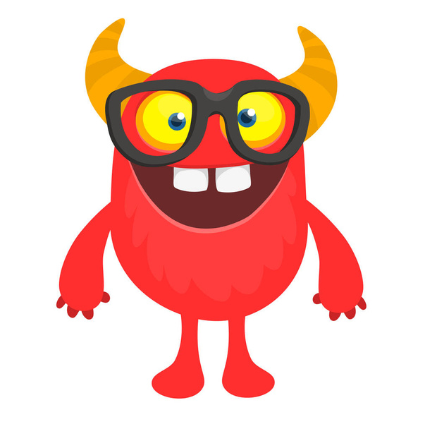 Funny cartoon smiling  monster character. Illustration of cute and happy mythical alien creature. Halloween design. Great for party decoration, poster or package design - Vektör, Görsel
