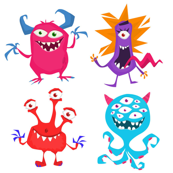 Cute cartoon Monsters. Set of cartoon monsters: goblin or troll, cyclops, ghost,  monsters and aliens. Halloween design. Vector illustration - Vector, Imagen