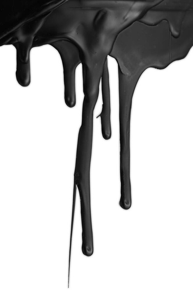 Pintura negra gotea sobre fondo blanco - Foto, Imagen