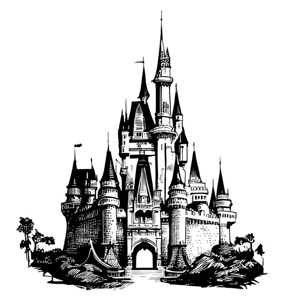 Сказочный замок ручной работы иллюстрации - Вектор,изображение