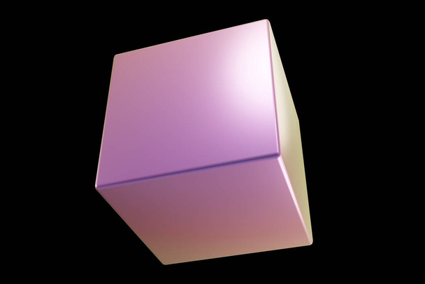 ホログラフィック3D形状。パールカラーキューブ。幾何学的形状。幾何学的原始。3Dレンダリング. - 写真・画像