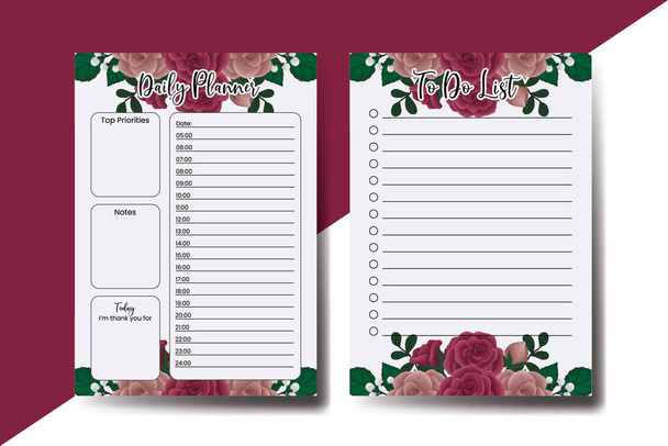 Planner To Do List Maroon Rose Flower Design Sjabloon - Vector, afbeelding