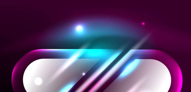 Neon leuchtenden geometrischen Formen Vektor abstrakten Hintergrund. Runde Elemente, Lichteffekte und Glasglanz mit farbigem Hintergrund. Raum kosmische oder magische Energie Tapete - Vektor, Bild