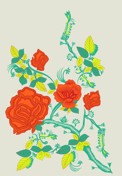 Illustrazione botanica d'epoca, fiori e piante colorate. Vintage art disegno mazzo floreale. - Foto, immagini