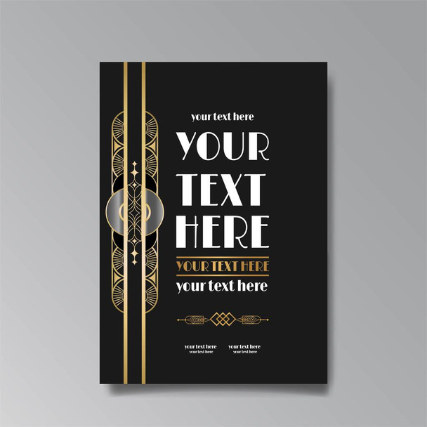 Art Deco luxury template golden black A4 page, menu, card, invitation, Sun and city lights in an Art deco Art Nuovo style, beautiful background, Retro mystic and occult flyer - Вектор, зображення