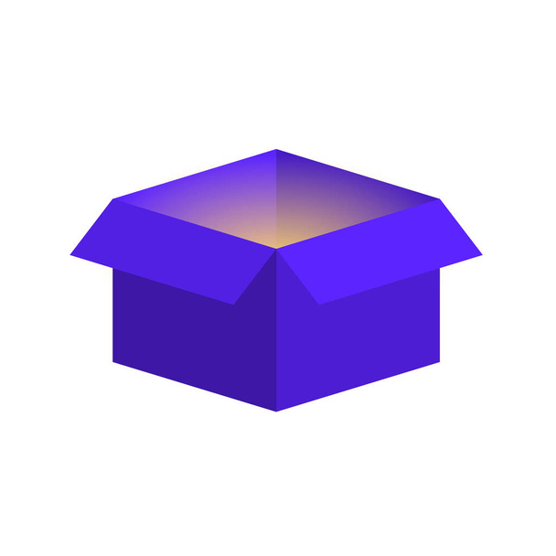 ilustración de vectores planos de color de caja abierta aislada sobre fondo blanco. caja abierta púrpura con brillo interior ilustración plana de color para su diseño empresarial - Vector, imagen