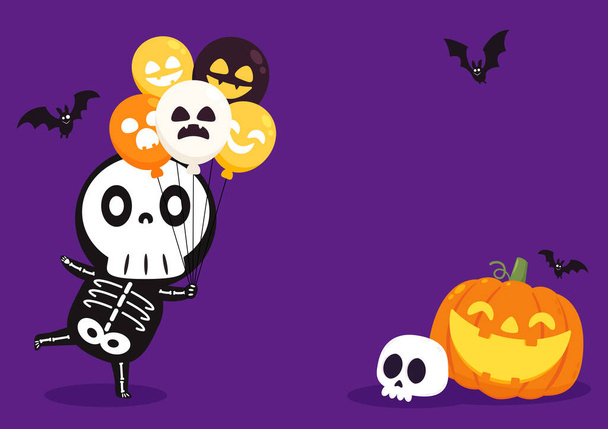 Cute halloween skeleton cartoon. Skeleton in halloween day. Halloween character cartoon. Halloween balloon vector. Banner. - Вектор, зображення