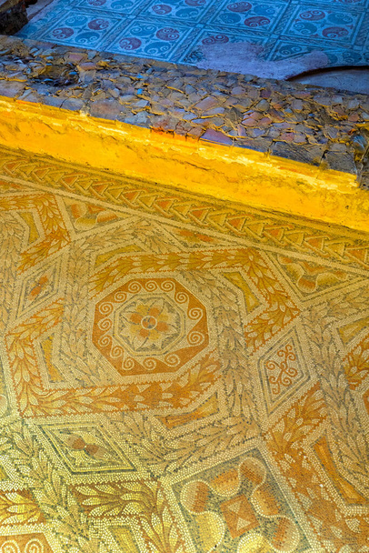 Roman Mosaic, La Olmeda Roman Village, Archaeological Site,  Spanish Cultural Property, Pedrosa de la Vega, Palencia, Castile and Leon, Spain, Europe - Foto, Imagen