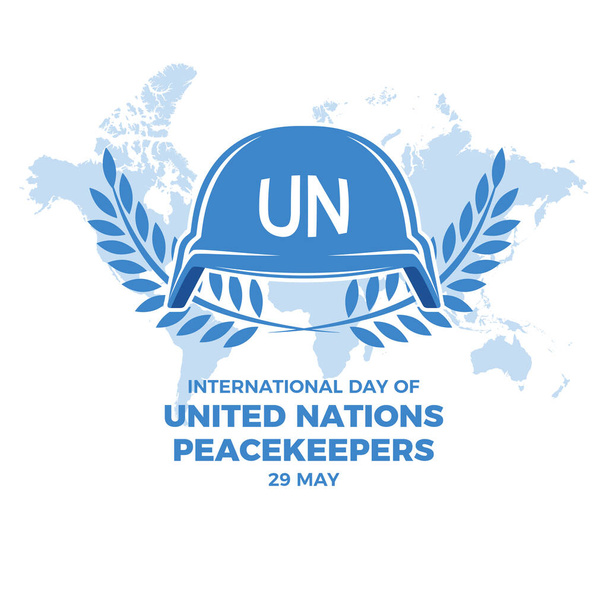 Birleşmiş Milletler Barış Muhafızları Uluslararası Günü vektör illüstrasyonu. Mavi BM askeri miğferi ve barış çelengi ikon vektörü. Mavi ordu miğferi tasarım elemanı. 29 Mayıs. Önemli bir gün. - Vektör, Görsel