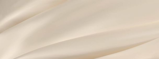 抽象的な金色の絹のベクトル背景。豪華な白い布や液体波。アブストラクトまたはクリーム生地テクスチャ背景。ベージュの布柔らかい波。サテン、シルク、滑らかなエレガントな綿のケース. - ベクター画像