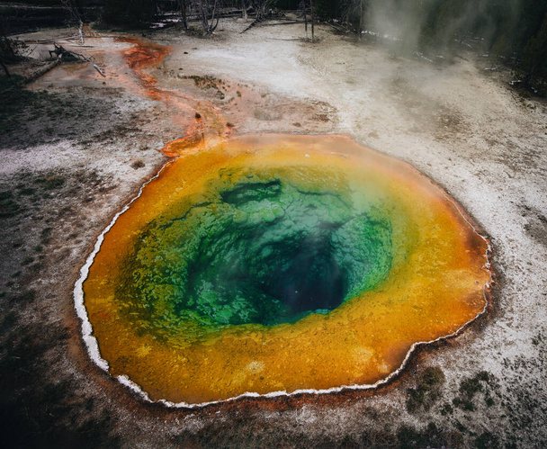 Morning Glory Pool, hot spring in the Upper Geyser Basin of Yellowstone National Park, Wyoming, USA. Photo taken in USA. - Photo, image