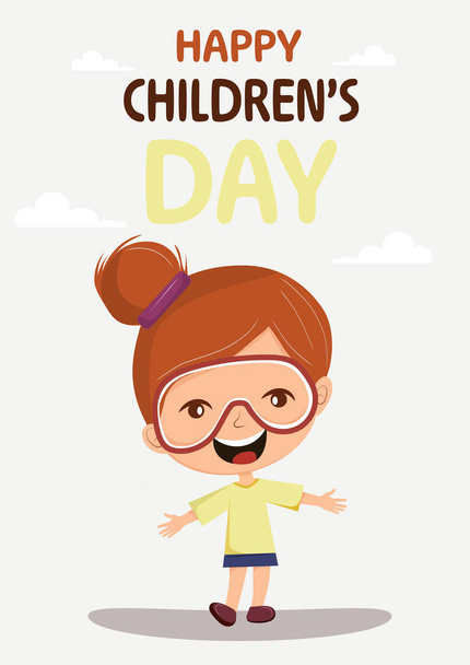 Glückliche Glückwunschkarte zum Internationalen Kindertag. Es wird jährlich zu Ehren der Kinder gefeiert, deren Datum von Land zu Land unterschiedlich ist. Vektorillustration, Konzept - Vektor, Bild