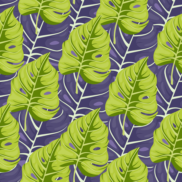 Stylized tropical pattern, palm leaves floral background. Abstract exotic plant seamless pattern. Botanical leaf wallpaper. Design for fabric, textile print, wrapping, cover. Vector illustration - Vektör, Görsel