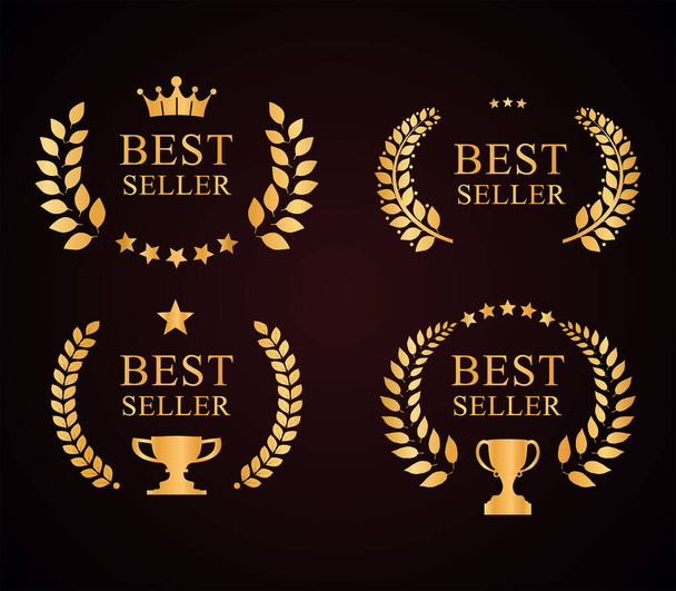 Award Best Seller emblem collection of gold laurel wreath - Вектор, зображення