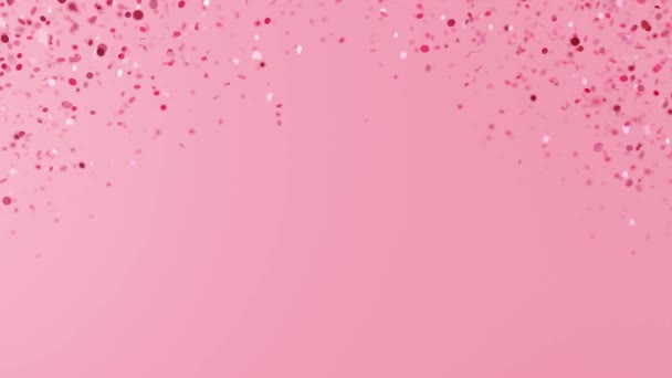 Queda de confete brilho rosa no fundo rosa. Partículas brilhantes. Festa, celebração, evento. Animação 3D - Filmagem, Vídeo