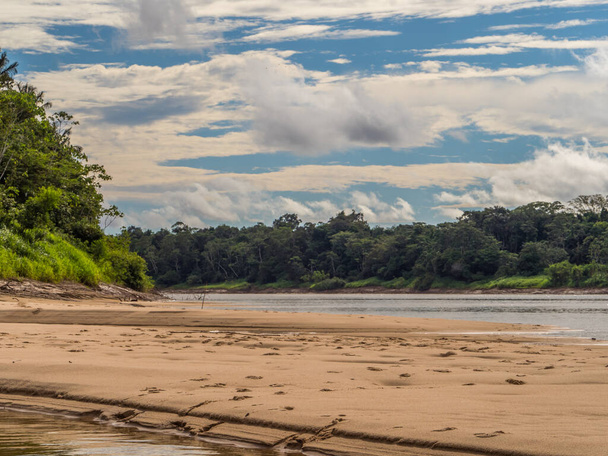 Gyönyörű homokos strand az Amazon dzsungelben, a holtszezonban. Amazónia. Selva Brazília és Peru határán. Dél-Amerika. Dos Fronteras-szigetek. - Fotó, kép