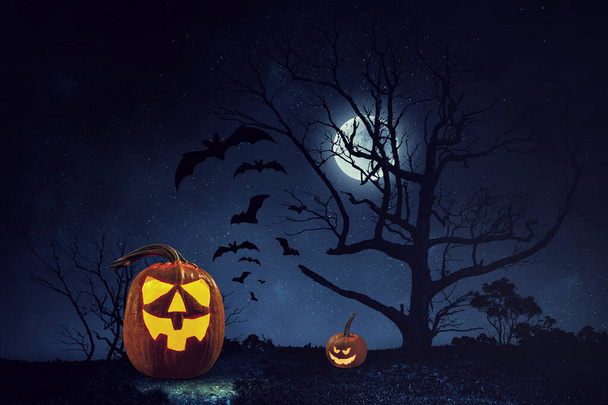 Halloween design with spooky pumpkins. Mixed media - Photo, Image