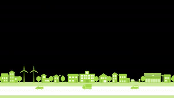 Autot, jotka kulkevat ympäristöystävällisen kaupunkimaiseman läpi (tyhjä tila tekstiä varten) vihreä - Materiaali, video
