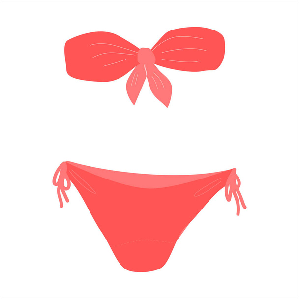 beautiful coral colored bikini on a white background. vector illustration hand drawn in cartoon style - Vektor, obrázek