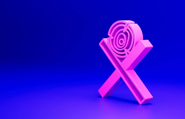 Registros de madeira rosa em um ícone de suporte isolado no fundo azul. Uma pilha de lenha. Conceito de minimalismo. ilustração renderização 3D. - Foto, Imagem