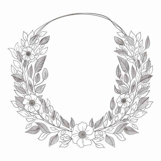 Hand Drawn Wreath or Floral Frame In Circular Shape. Generative AI Illustration. - Vektor, obrázek