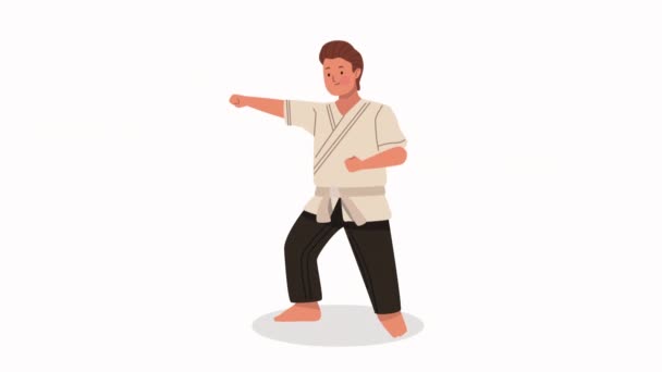 kleiner Junge übt Karate-Charakter-Animation 4k-Video animiert - Filmmaterial, Video