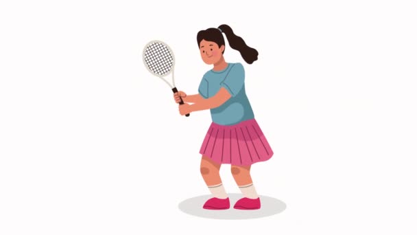 klein meisje oefenen tennis karakter animatie 4k video geanimeerd - Video