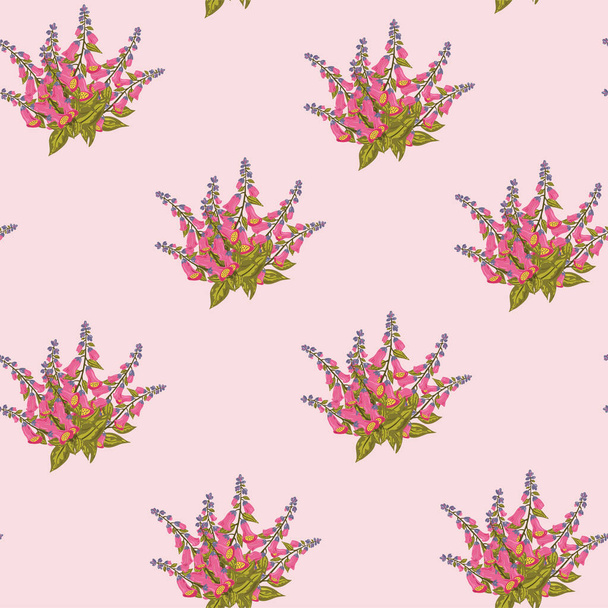 Bukiet różowy foxglove kwiaty powtarzany wzór. Bezbarwne tło. Nadaje się do tekstyliów, tkanin, różnych projektów DIY i dekoracyjnych. - Wektor, obraz