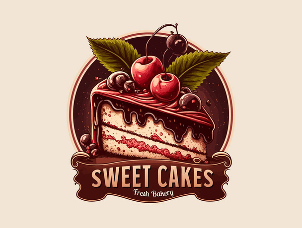 γλυκό λογότυπο κέικ με κεράσια για cakery και πρότυπο αρτοποιίας διάνυσμα σχεδιασμού Εικονογράφηση  - Διάνυσμα, εικόνα