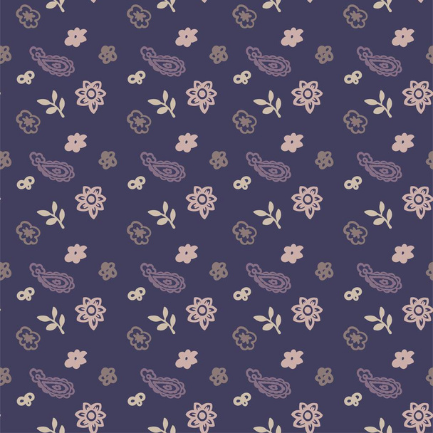 Flowers in blossom, flourishing and blooming of plants and wildflowers. Branches and twigs, buds and petals. Paisley seamless pattern or background print, wallpaper or textile. Vector in flat style - Вектор,изображение