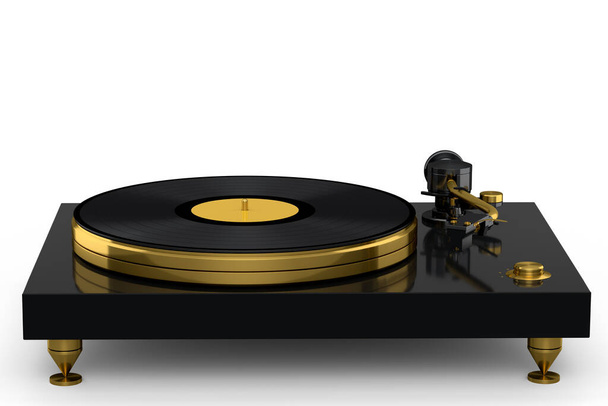 Vinyl record player or DJ turntable with retro vinyl disk on white background. 3d render of sound equipment and concept for sound entertainment. - Photo, Image