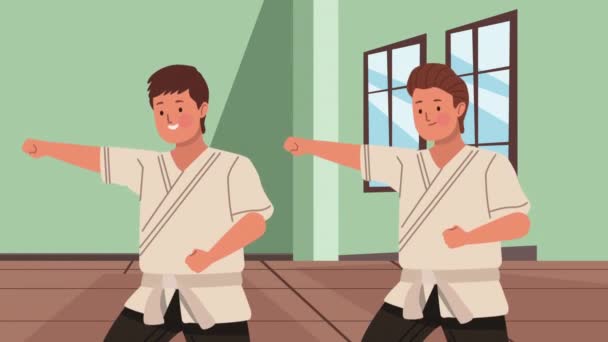 Маленькие мальчики практикуют карате анимации 4k видео анимированы - Кадры, видео