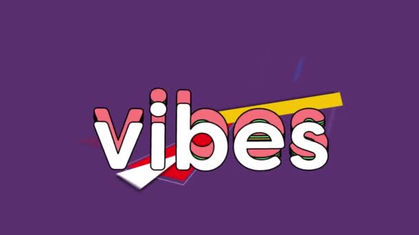 Animation von Vibes Text über Formen auf violettem Hintergrund - Filmmaterial, Video