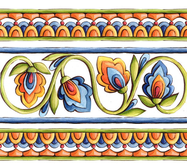 Итальянская майолика, акварель Итальянская майолика украшение на керамической плитке - Фото, изображение