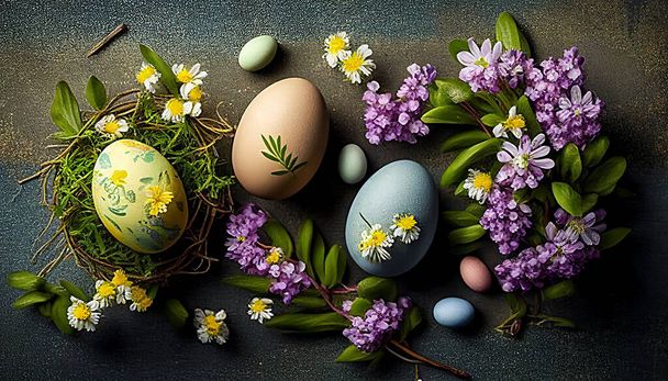 Easter eggs on green background - Foto, Bild