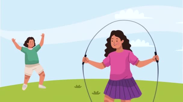 little girls practicing sports characters animation 4k video animated - Footage, Video
