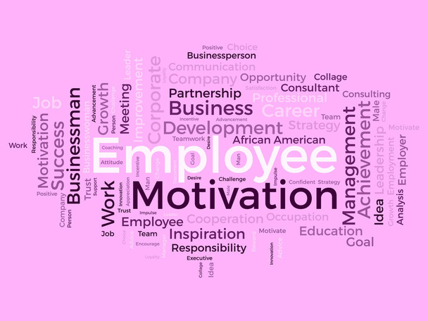 Çalışan motivasyonu için kelime bulutu konsepti. İş yönetimi, kurumsal başarı, çalışan memnuniyetinin motivasyonu. vektör illüstrasyonu. - Vektör, Görsel