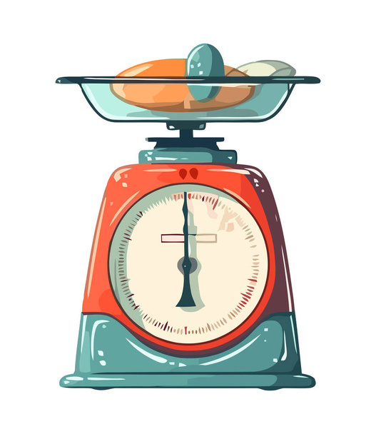 Η κλίμακα κουζίνας μετρά το βάρος των τροφίμων για μαγείρεμα απομονωμένο - Διάνυσμα, εικόνα