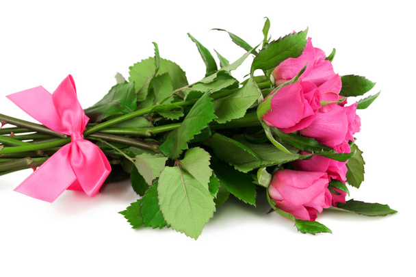 Buquê de rosas com fita rosa
 - Foto, Imagem