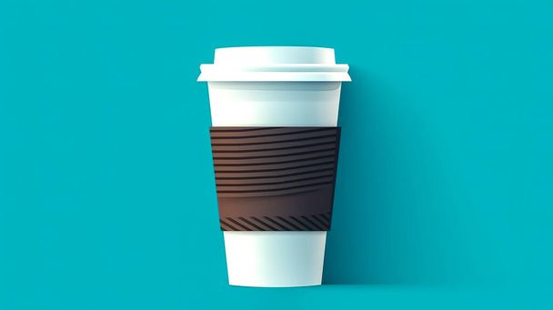 Paper cup for takeaway hot drinks isolated, disposable coffee cup on a blue background. - Foto, Imagem